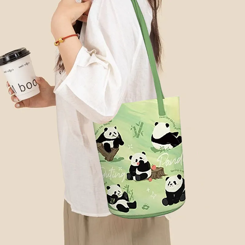 AOSONG Suede Tech Fabric Shoulder Bag Unisex Panda In The Spring Green-6