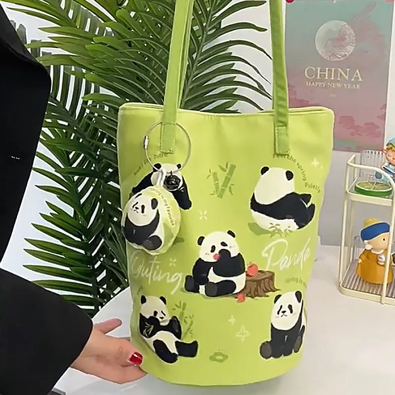 AOSONG Suede Tech Fabric Shoulder Bag Unisex Panda In The Spring Green-10