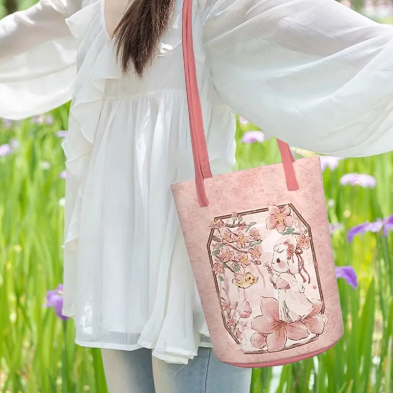 AOSONG Suede Tech Fabric Shoulder Bag Unisex Pink-4
