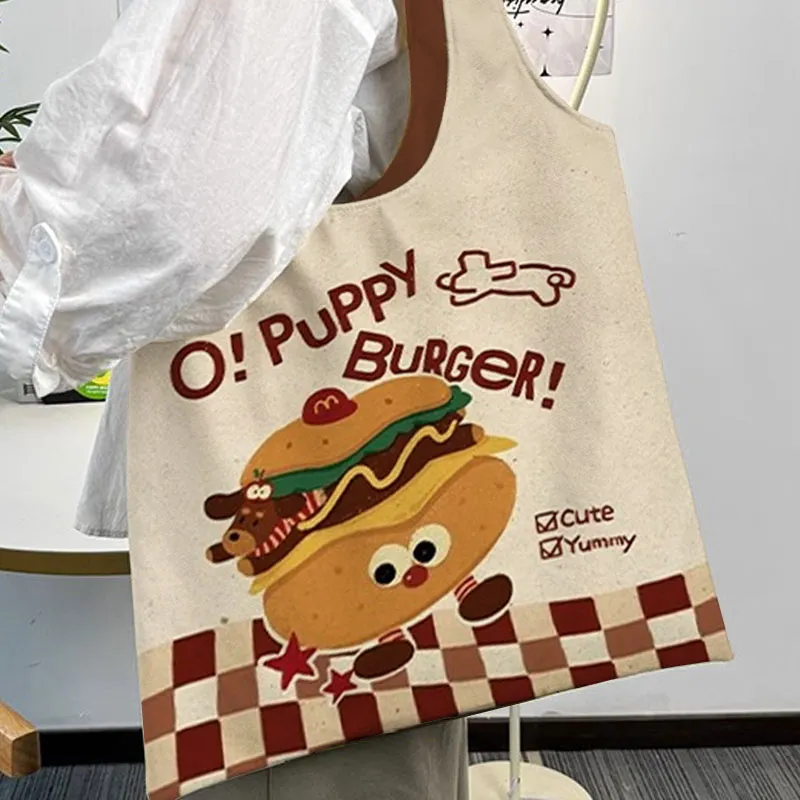 AOSONG Suede Tech Fabric Shoulder Bag Unisex Hamburger Dog-2