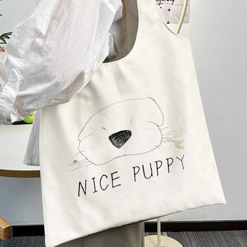 AOSONG Suede Tech Fabric Tote Bag Shopping Bag Crossbody Bag Shoulder Bag Unisex The Puppy Is Well-behaved-1