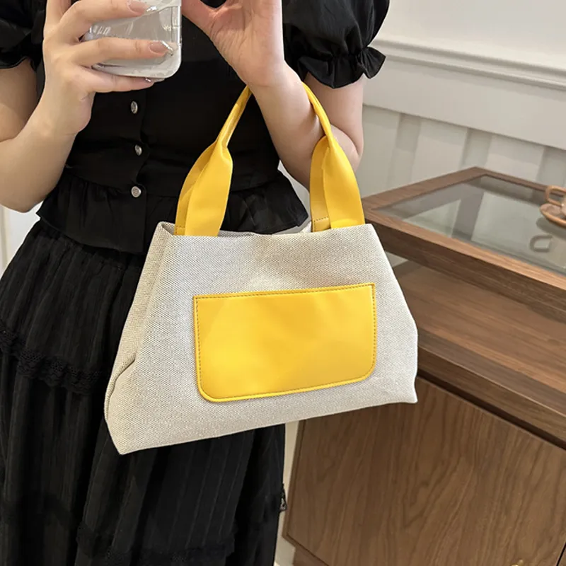 AOSONG Canvas Handbag Regular Unisex Yellow/Coffee/Black/Brown-7