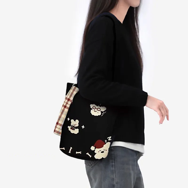 AOSONG Suede Technology Fabric Bucket Bag, Shoulder Bag Women's Black-2