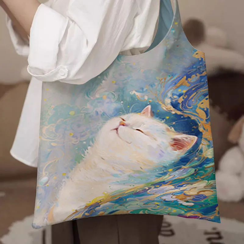 AOSONG Suede Tech Fabric Tote Bag Shopping Bag Crossbody Bag Shoulder Bag Regular Unisex Relaxing Cat And Monk-2