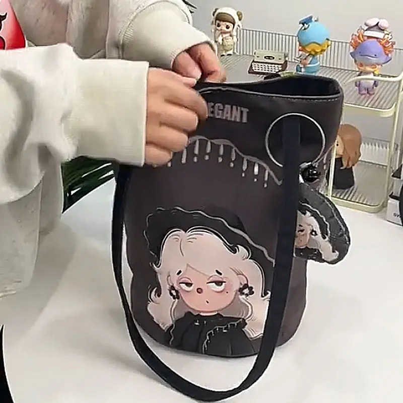 AOSONG Suede Tech Fabric Bucket Bags Shoulder Bags Regular Unisex Elegant And Charming Black-4
