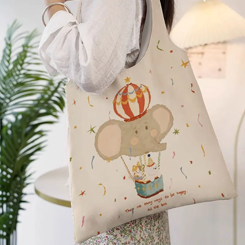 AOSONG Suede Tech Fabric Tote Bag Shopping Bag Crossbody Bag Shoulder Bag Unisex Elephant Hot Air Balloon-4