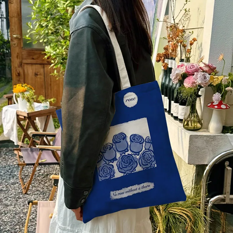 AOSONG Canvas Bag, Tote Handbag Small Medium Large Size Unisex Klein Blue-9