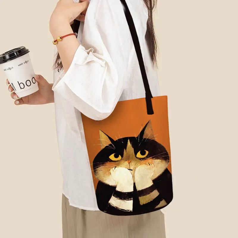 AOSONG Suede Tech Fabric Shoulder Bag Unisex Black/Orange-3