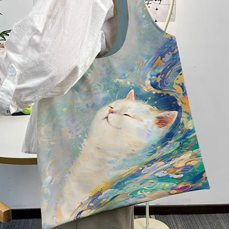 AOSONG Suede Tech Fabric Tote Bag Shopping Bag Crossbody Bag Shoulder Bag Regular Unisex Relaxing Cat And Monk-4