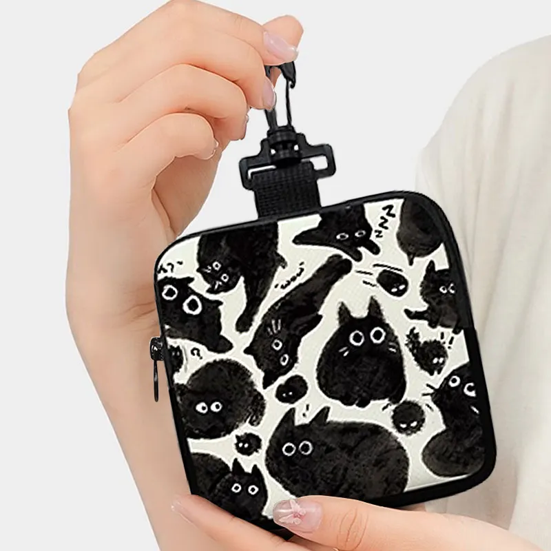 AOSONG Canvas Canvas Bag Coin Purse Unisex Black Meow Group-1