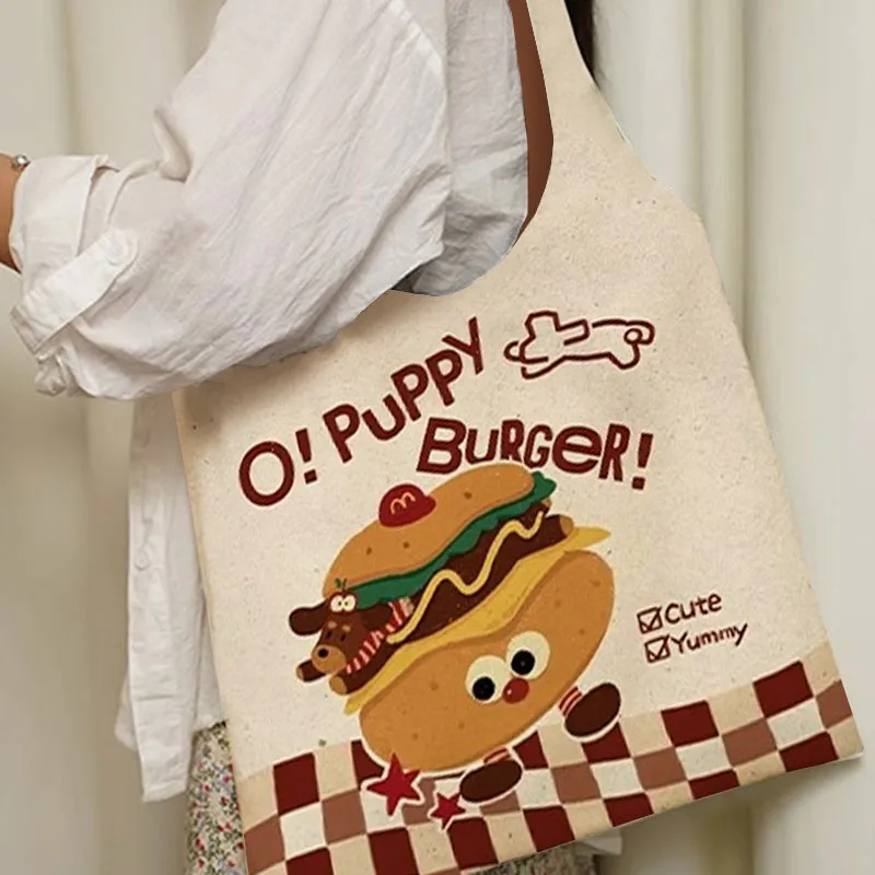 AOSONG Suede Tech Fabric Shoulder Bag Unisex Hamburger Dog-3