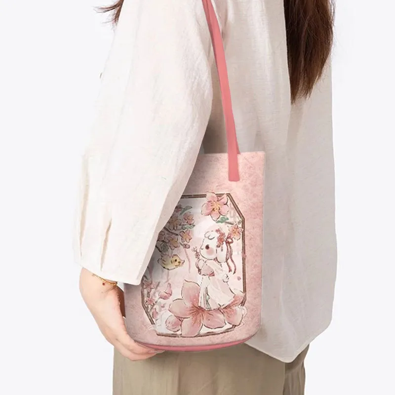 AOSONG Suede Tech Fabric Shoulder Bag Unisex Pink-3