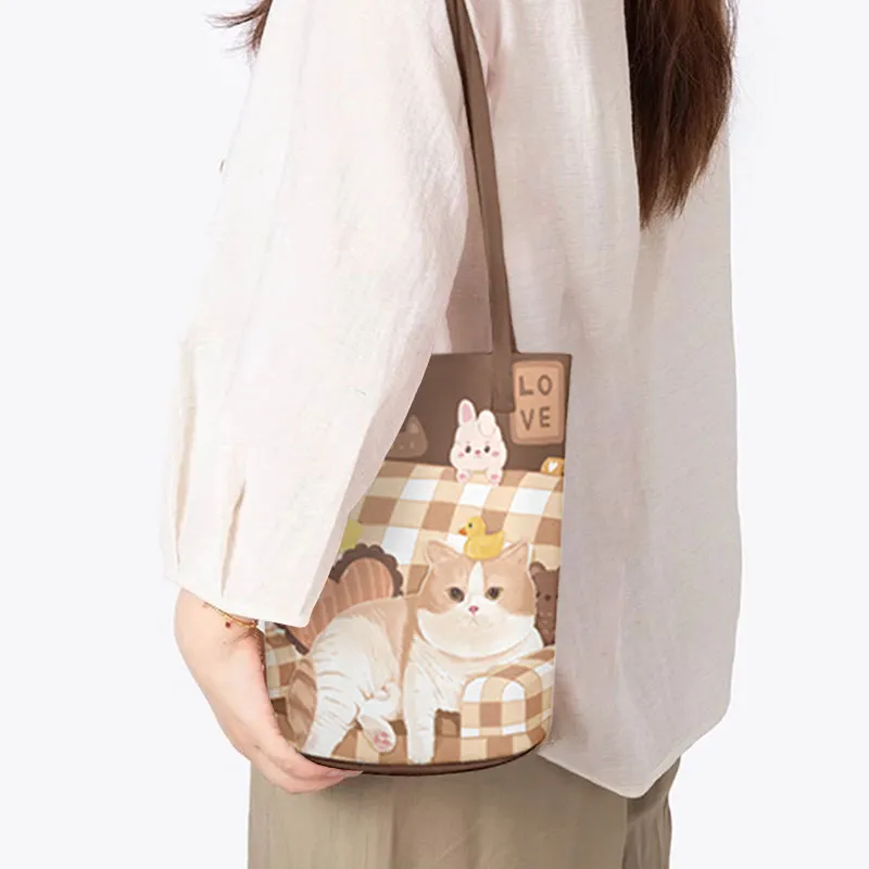 AOSONG Suede Tech Fabric Bucket Bags Shoulder Bags Regular Women's Charming Kitten-4