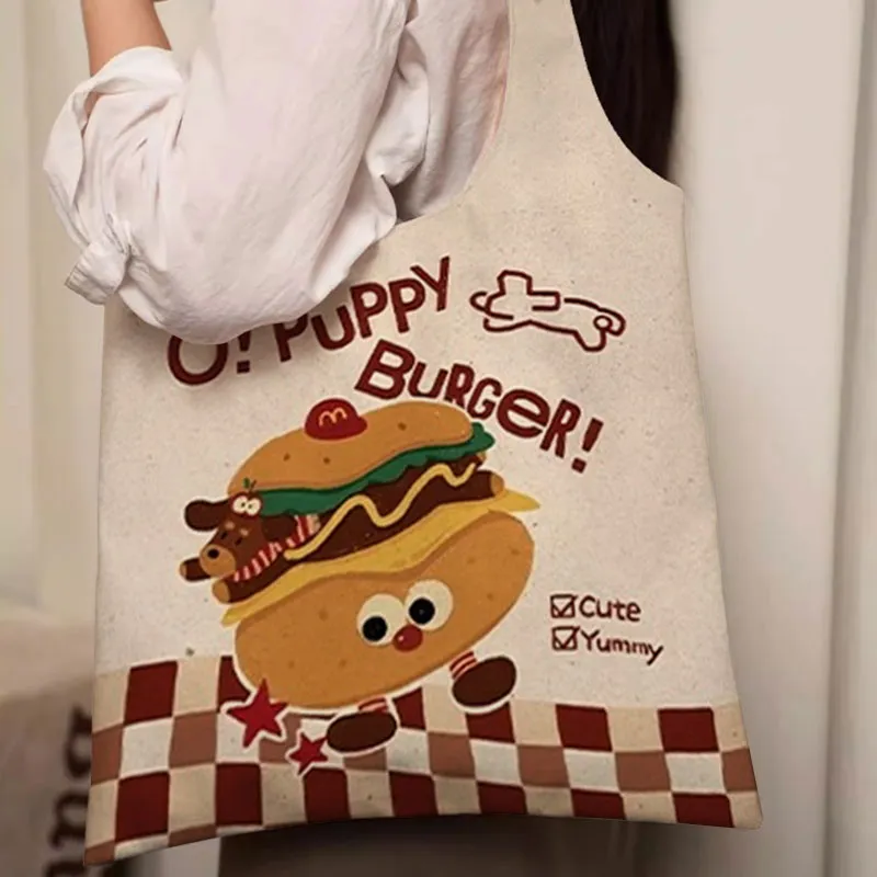 AOSONG Suede Tech Fabric Shoulder Bag Unisex Hamburger Dog-4