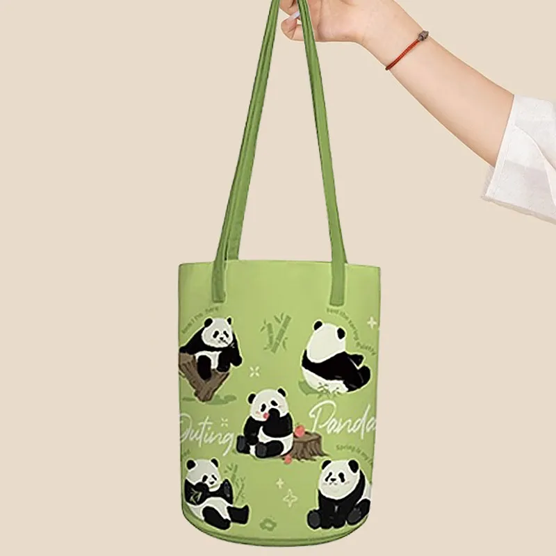 AOSONG Suede Tech Fabric Shoulder Bag Unisex Panda In The Spring Green-3