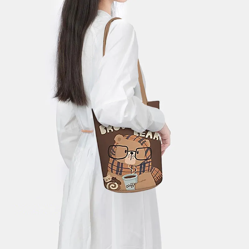 AOSONG Suede Tech Fabric Shoulder Bag Regular Unisex Warm Bear-2