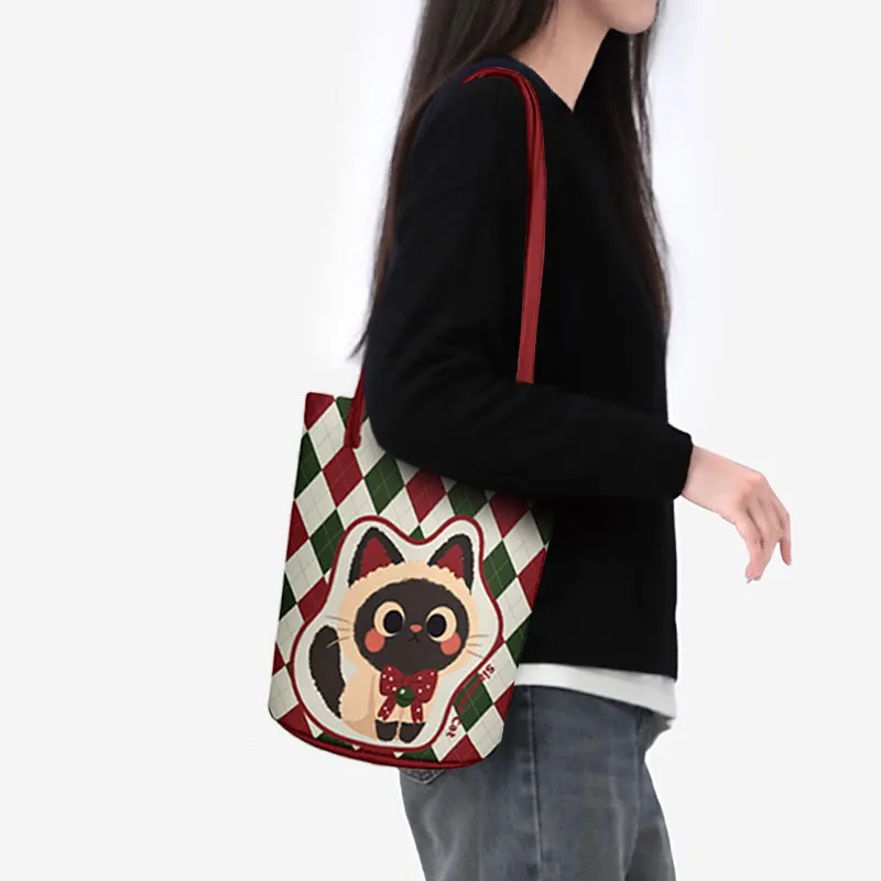 AOSONG Suede Tech Fabric Shoulder Bag Regular Women's Green/Red/Light Gray-3