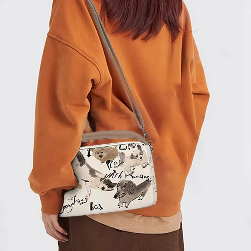 AOSONG Suede Tech Fabric Crossbody Bag Regular Unisex White & Coffee-2