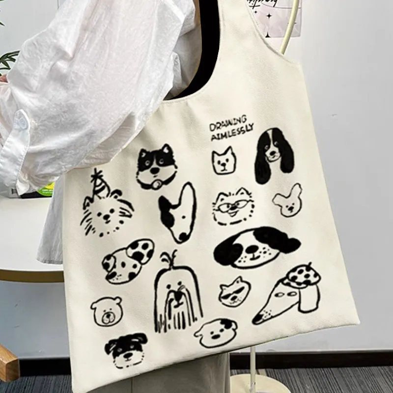 AOSONG Suede Technology Fabric Tote Bag, Shopping Bag, Shoulder Bag Unisex Dazed Dog Graffiti Monk-4