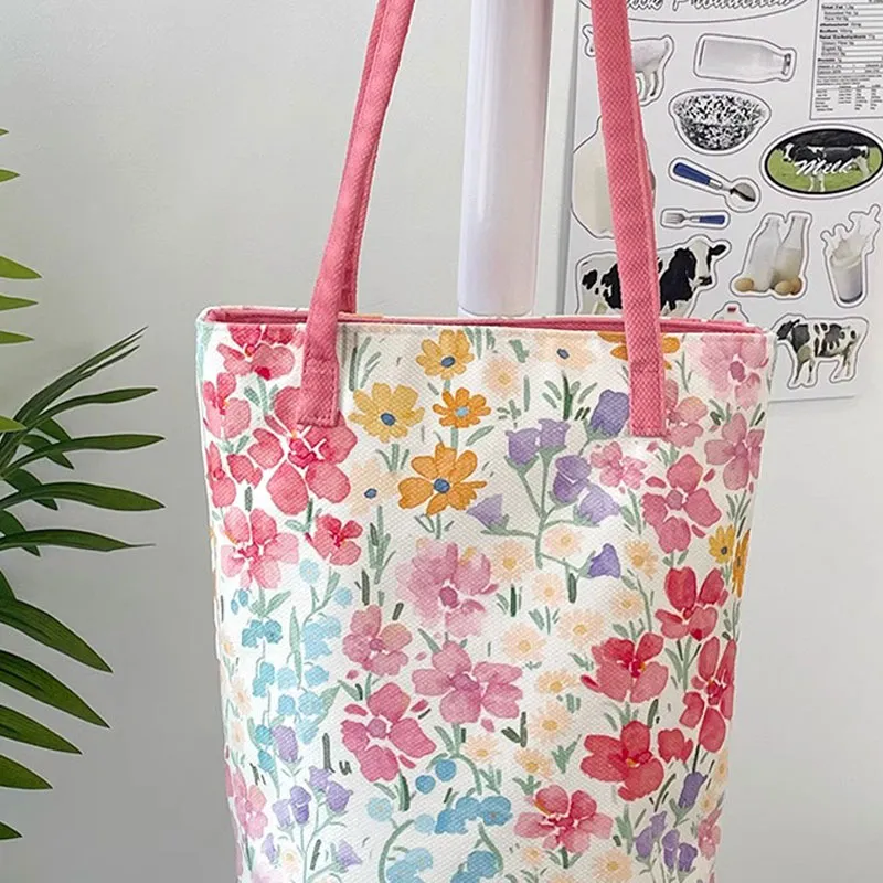 AOSONG Suede Tech Fabric Shoulder Bag Regular Women's Soft Pink Floral Pattern-4