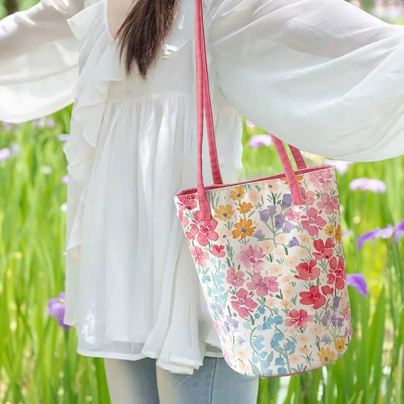 AOSONG Suede Tech Fabric Shoulder Bag Regular Women's Soft Pink Floral Pattern-2
