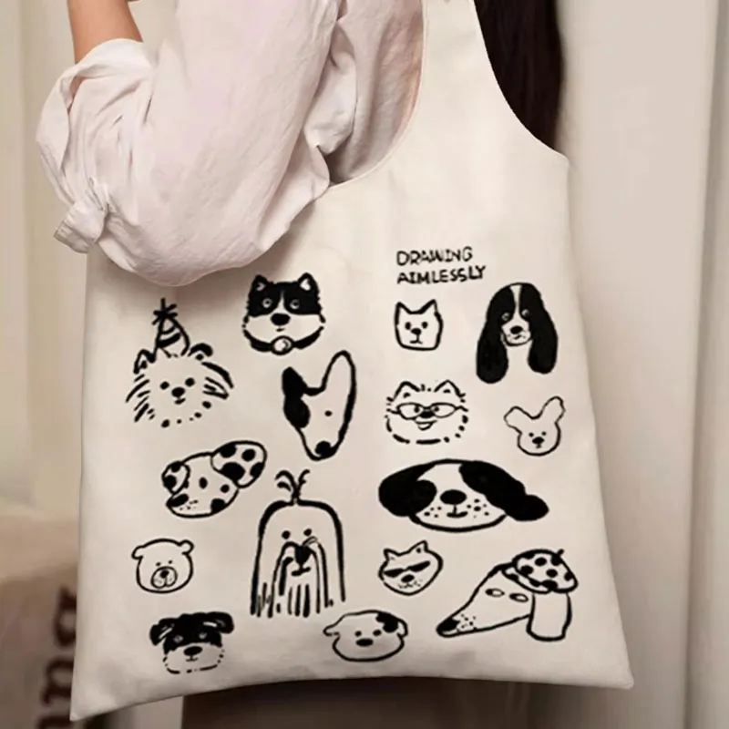 AOSONG Suede Technology Fabric Tote Bag, Shopping Bag, Shoulder Bag Unisex Dazed Dog Graffiti Monk-1