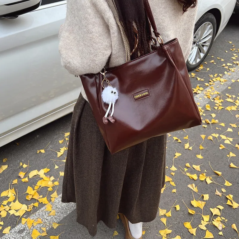 AOSONG PU Shoulder Bag Regular Unisex Black/Coffee/Brown-2