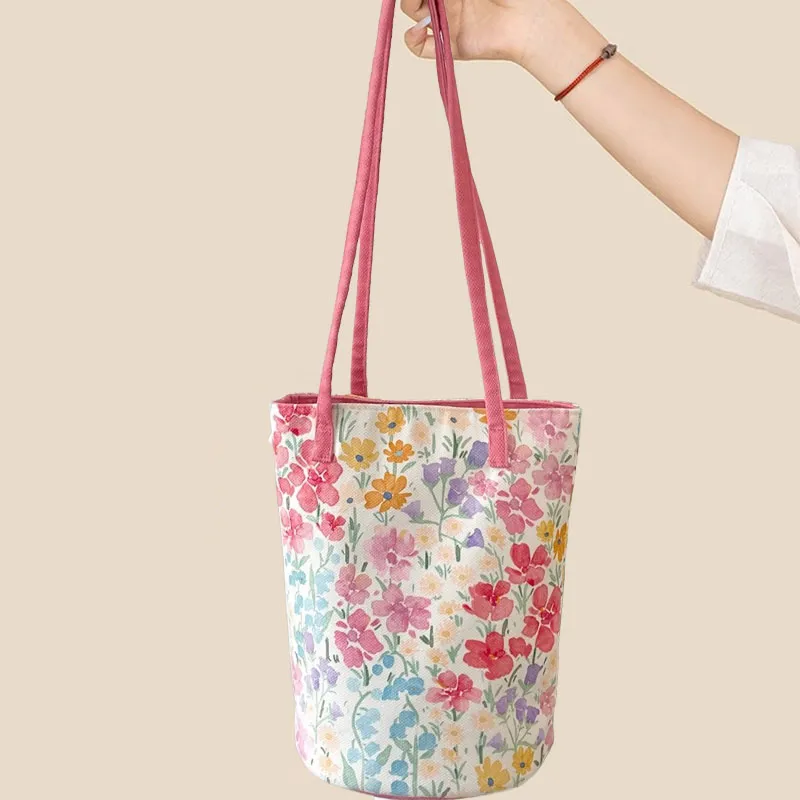 AOSONG Suede Tech Fabric Shoulder Bag Regular Women's Soft Pink Floral Pattern-8