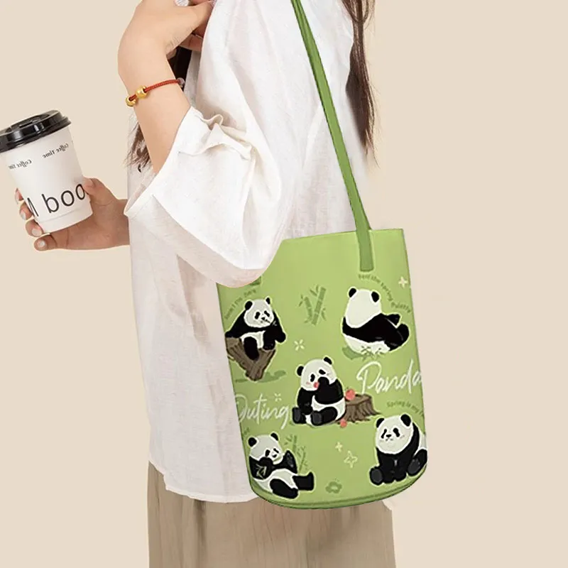 AOSONG Suede Tech Fabric Shoulder Bag Unisex Panda In The Spring Green-2