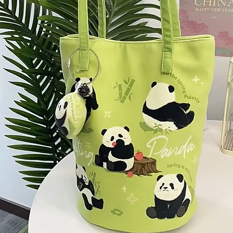 AOSONG Suede Tech Fabric Shoulder Bag Unisex Panda In The Spring Green-9