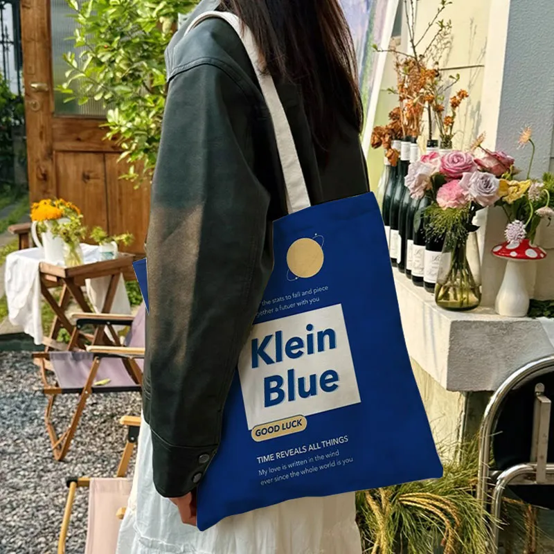 AOSONG Canvas Bag, Tote Handbag Small Medium Large Size Unisex Klein Blue-16