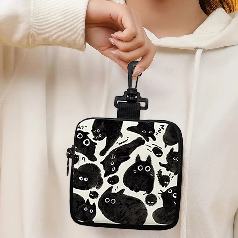 AOSONG Canvas Canvas Bag Coin Purse Unisex Black Meow Group-2
