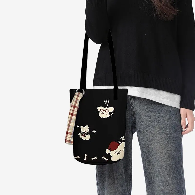 AOSONG Suede Technology Fabric Bucket Bag, Shoulder Bag Women's Black-1