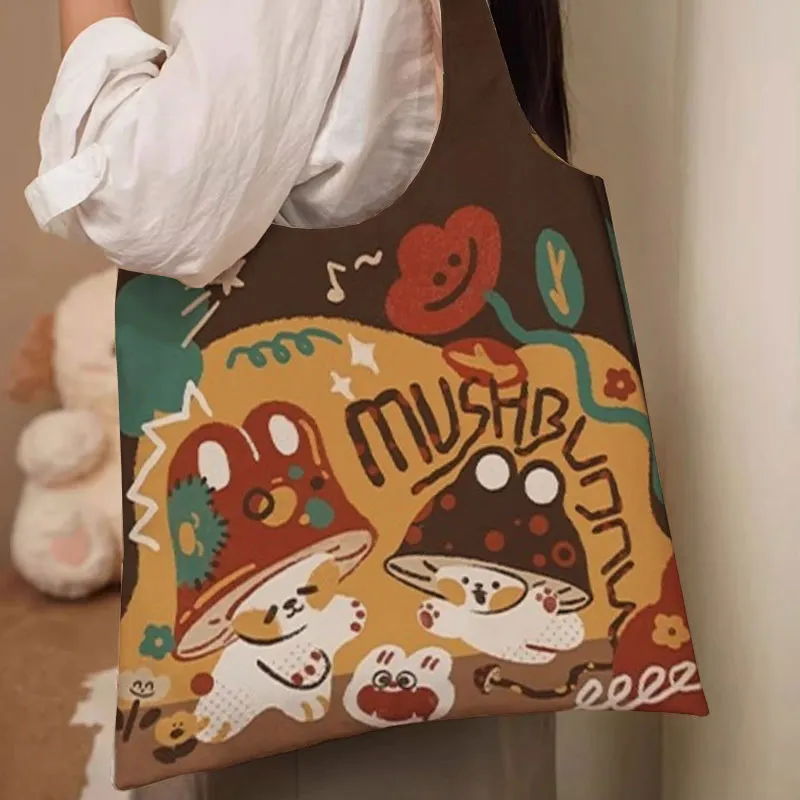 AOSONG Suede Tech Fabric One Shoulder Handbags Regular Unisex Mushroom Rabbit Monk Bag-2