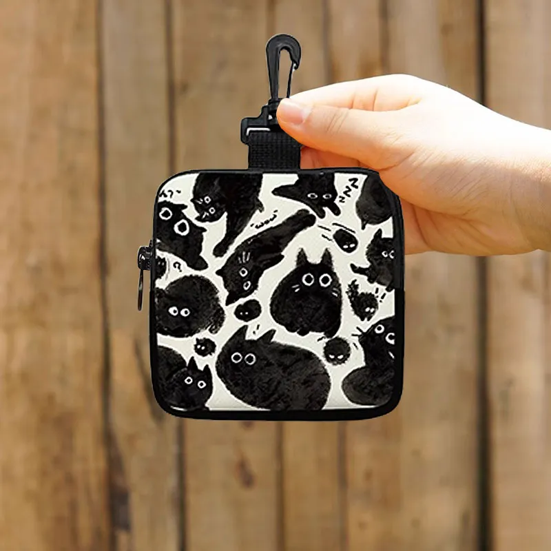 AOSONG Canvas Canvas Bag Coin Purse Unisex Black Meow Group-4