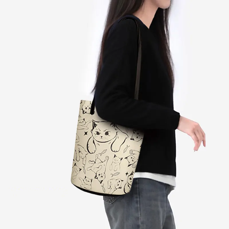 AOSONG Suede Tech Fabric Shoulder Bag Regular Women's Black Ecru-3