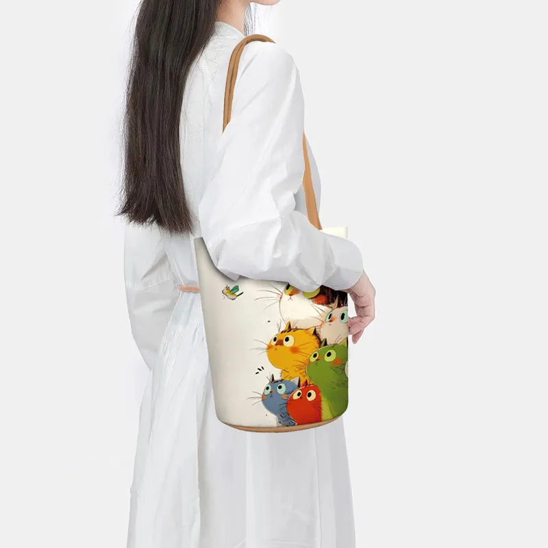 AOSONG Suede Tech Fabric Shoulder Bag Regular Unisex Stacked Cats-1