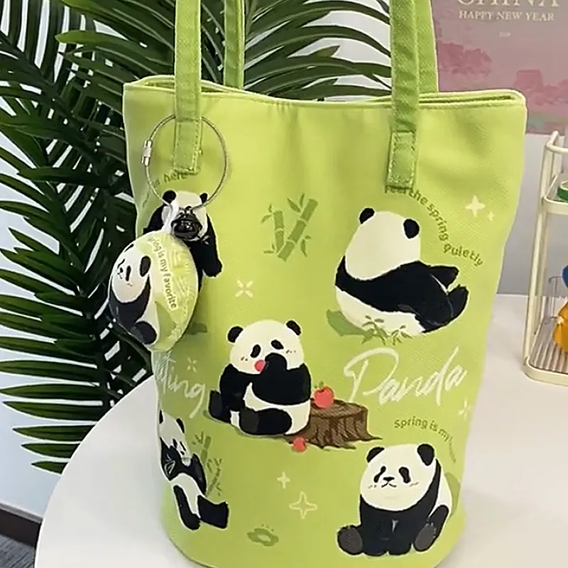 AOSONG Suede Tech Fabric Shoulder Bag Unisex Panda In The Spring Green-13