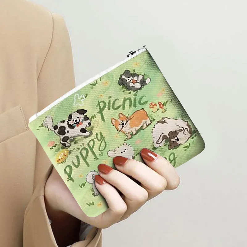 AOSONG Suede Tech Fabric Coin Purse Unisex Woof Woof Picnic Party-7