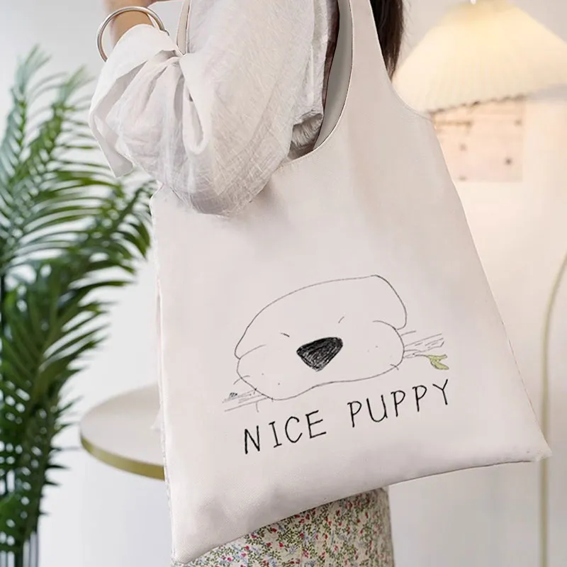 AOSONG Suede Tech Fabric Tote Bag Shopping Bag Crossbody Bag Shoulder Bag Unisex The Puppy Is Well-behaved-2