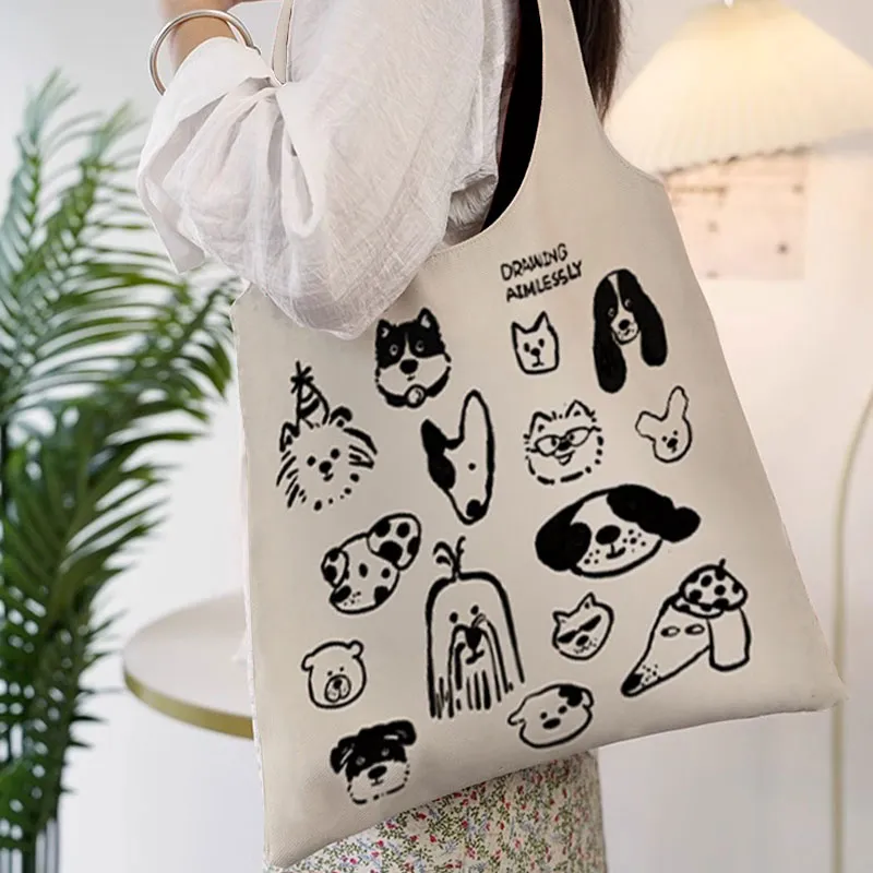 AOSONG Suede Technology Fabric Tote Bag, Shopping Bag, Shoulder Bag Unisex Dazed Dog Graffiti Monk-3