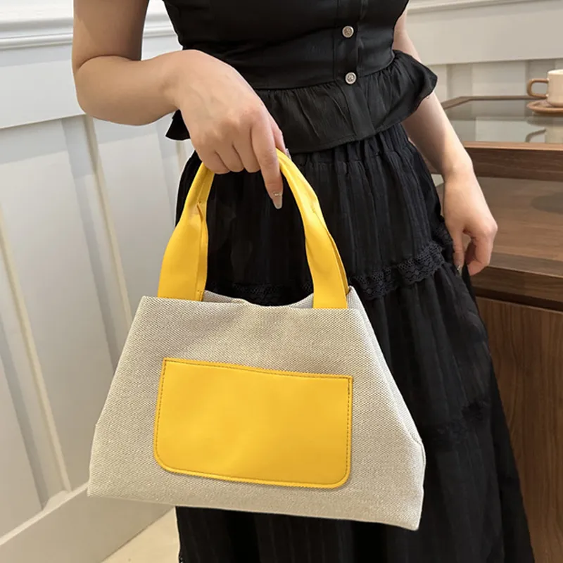 AOSONG Canvas Handbag Regular Unisex Yellow/Coffee/Black/Brown-8