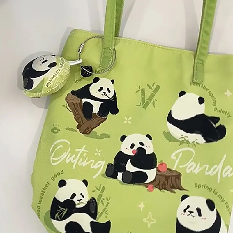 AOSONG Suede Tech Fabric Shoulder Bag Unisex Panda In The Spring Green-12