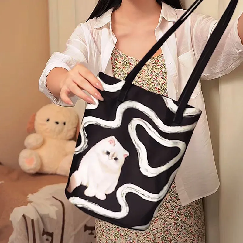 AOSONG Suede Tech Fabric Shoulder Bag Unisex Black/White-2
