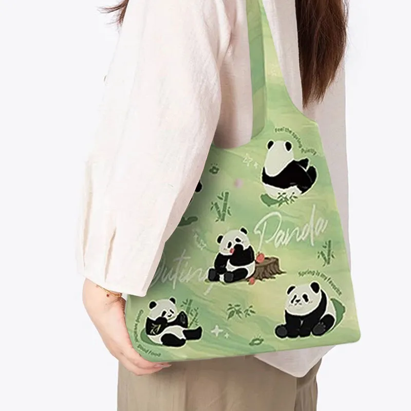 AOSONG Suede Technology Fabric Tote Bag, Shopping Bag, Shoulder Bag Unisex Panda Outing Monk-2