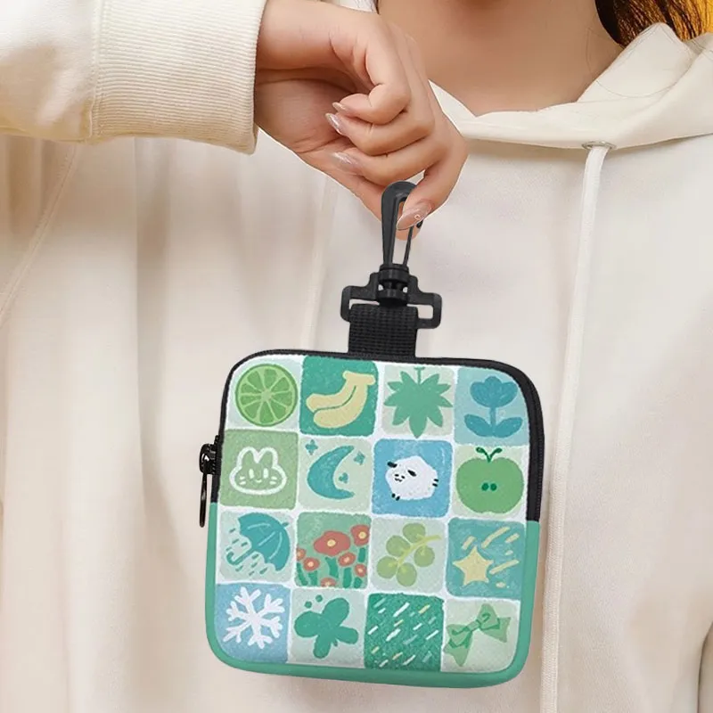 AOSONG Suede Tech Fabric Coin Purse Unisex Turquoise Check Green-1