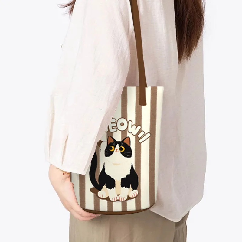 AOSONG Suede Tech Fabric Shoulder Bag Regular Unisex Black & White & Coffee-4