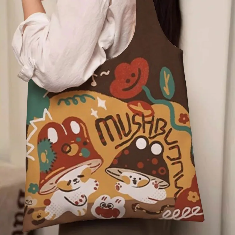 AOSONG Suede Tech Fabric One Shoulder Handbags Regular Unisex Mushroom Rabbit Monk Bag-3