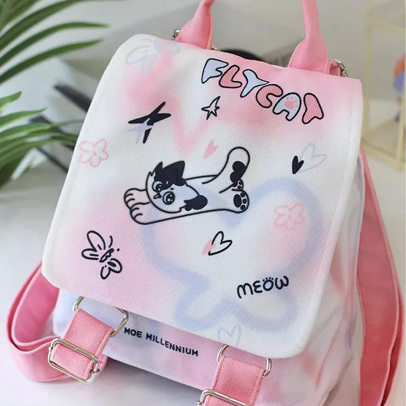 AOSONG Suede Technical Fabric Backpack Unisex Pink Millennial Kitten-4