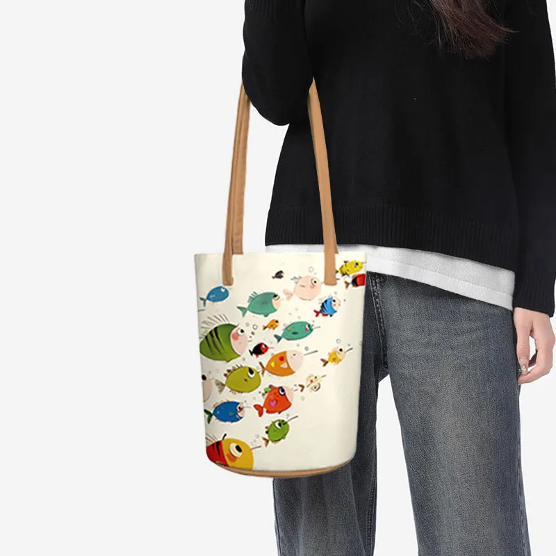 AOSONG Suede Tech Fabric Bucket Bags Shoulder Bags Women's Fish Flapping-2